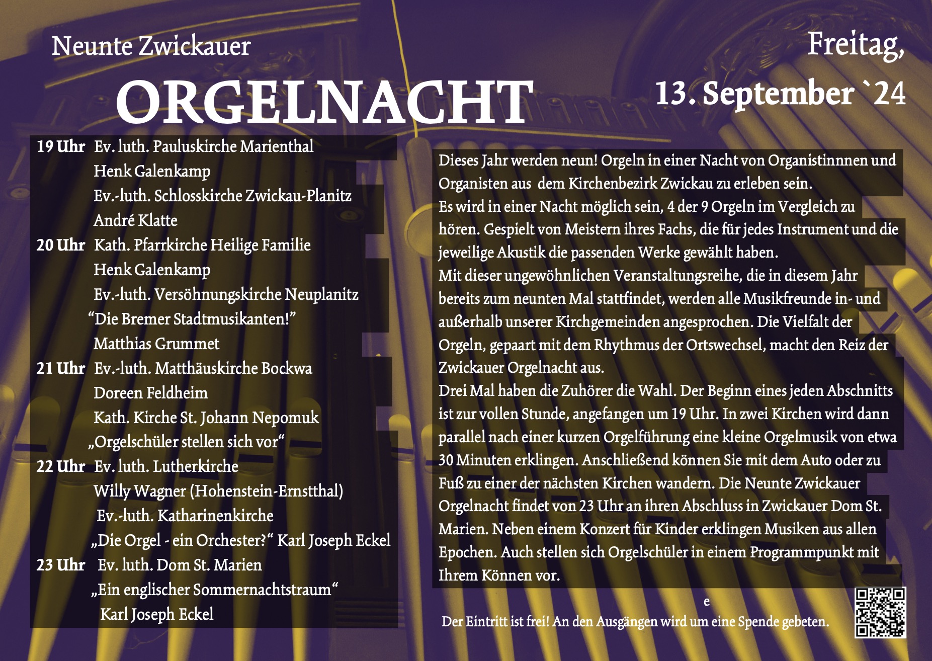 Zwickauer Orgelnacht 2024 am 13. September